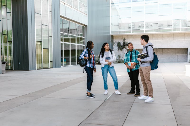 Diverse international students at a Brisbane university campus